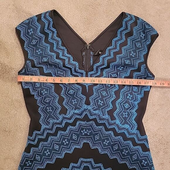 Tadashi Shoji teal black geometric sheath dress sz 8 - Picture 5 of 9